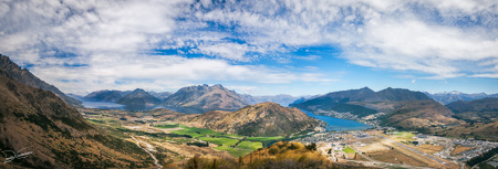 Queenstown Scenic Alpine Panorama in summer from above