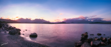 Colorful Sunset Panorama at Lake Te Anau, New Zealand