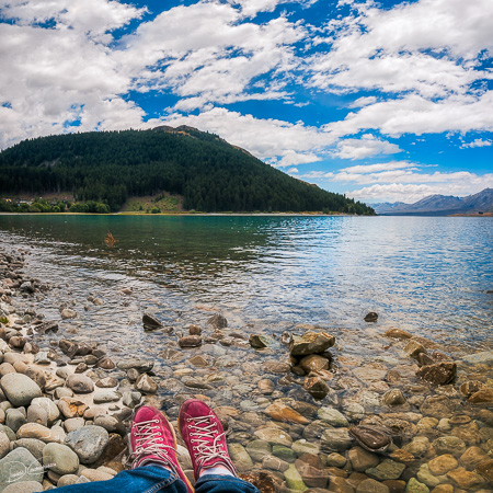Walk in my shoes on the shore of Lake Tekapo