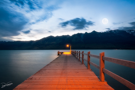 Moon rising at Glenorchy Wharf, NZ