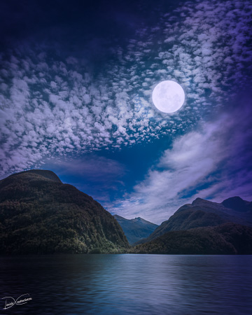 Mysterious Moon at Doubtful Sound in New Zealand