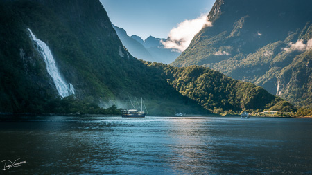The powerful Bowen Falls on a beautiful summer morning at Milford Sound